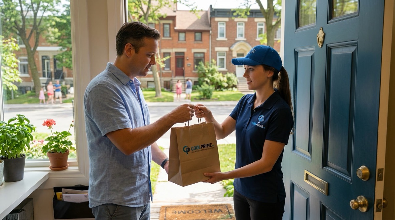 CoolPrime delivery driver handling pharmacy and medication deliveries in Montreal