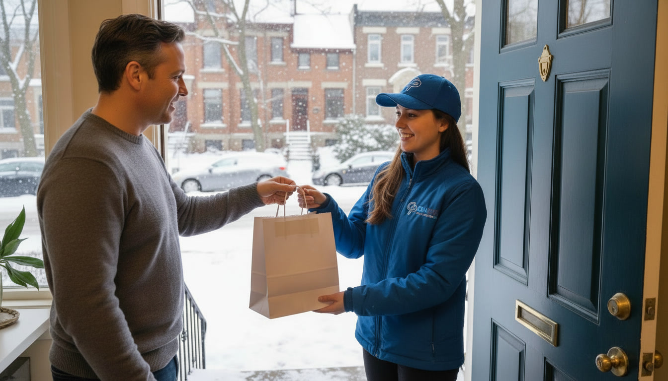 CoolPrime delivery driver handling pharmacy and medication deliveries in Montreal